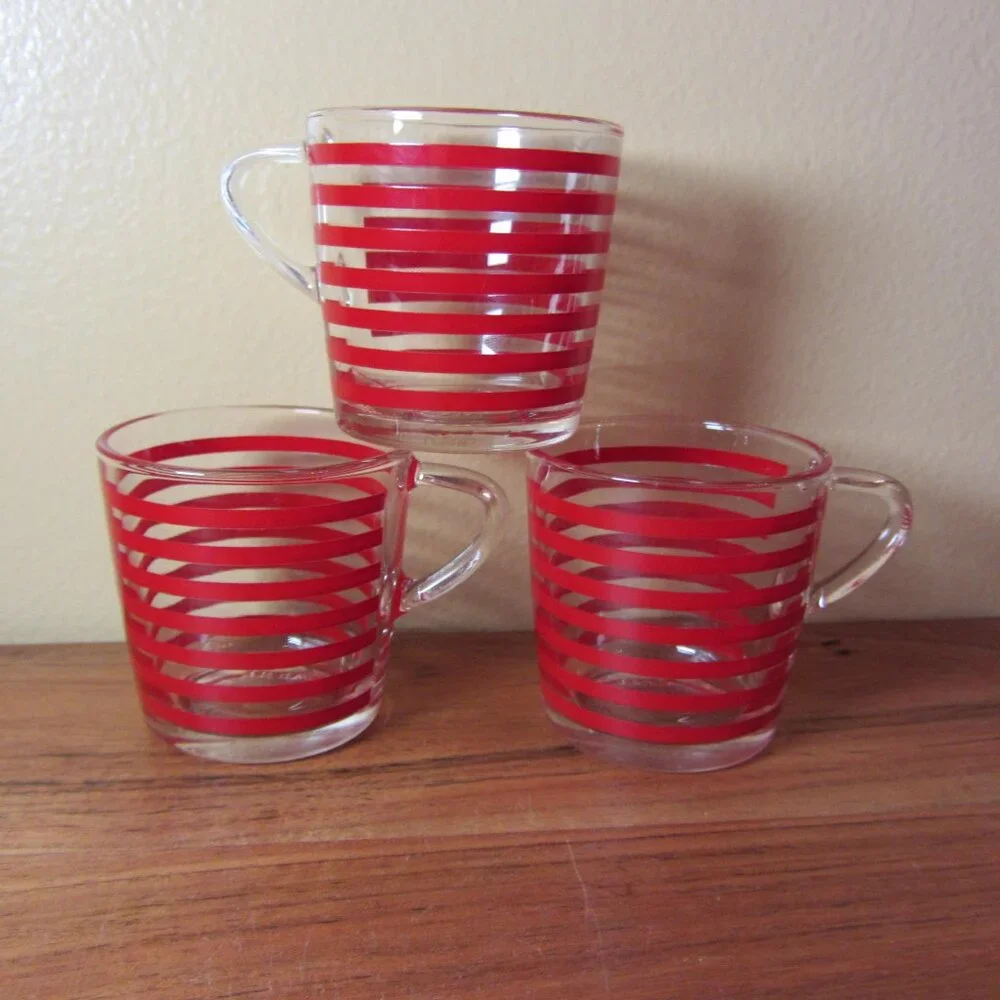 5 oz ikea red stripe espresso glass set of 3 (W3630)